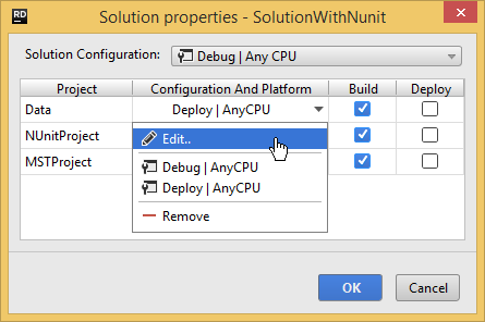 solution properties edit project config