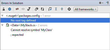 JetBrains Rider: Errors in Solution window