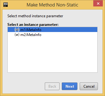 Refactorings Make Method Non Static dialog box