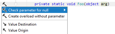 JetBrains Rider: Checking parameter for null