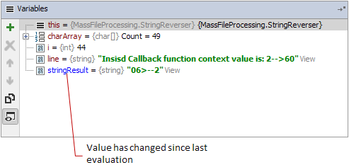 debug variables changed value