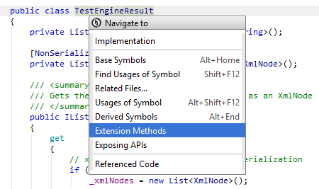 Navigating to type's extension methods Navigating to type's extension methods