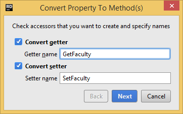 Converting a property to methods with a JetBrains Rider's refactoring Converting a property to methods with a JetBrains Rider's refactoring