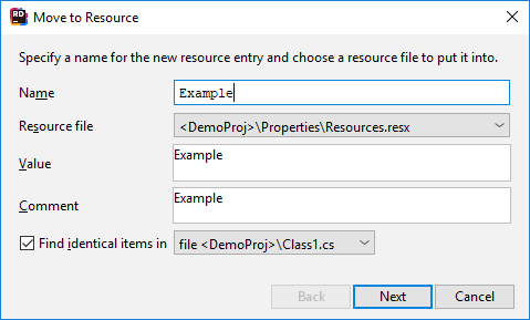JetBrains Rider 'Move to Resource' refactoring