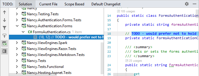 JetBrains Rider: TODO window JetBrains Rider: TODO window
