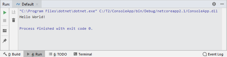 JetBrains Rider: Run tool window JetBrains Rider: Run tool window