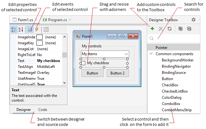 JetBrains Rider: Windows Forms designer