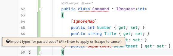JetBrains Rider: Namespace import fix for pasted code block JetBrains Rider: Namespace import fix for pasted code block