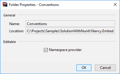 JetBrains Rider: プロジェクトフォルダーの「名前空間プロバイダ」プロパティ JetBrains Rider: 'Namespace provider' property of a project folder