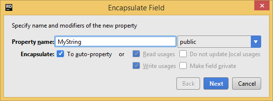 JetBrains Rider. Encapsulate Field refactoring JetBrains Rider. Encapsulate Field refactoring