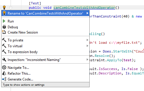 JetBrains Rider: Action list JetBrains Rider: Action list