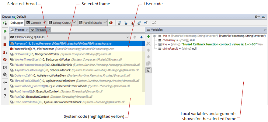 JetBrains Rider: Debug frames pane JetBrains Rider: Debug frames pane