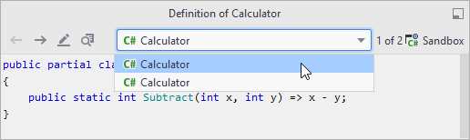 JetBrains Rider: Quick Definition with multiple results JetBrains Rider: Quick Definition with multiple results