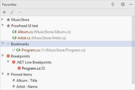 Favorites tool window Favorites tool window