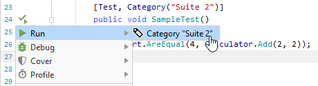 JetBrains Rider: Executing unit tests in a category