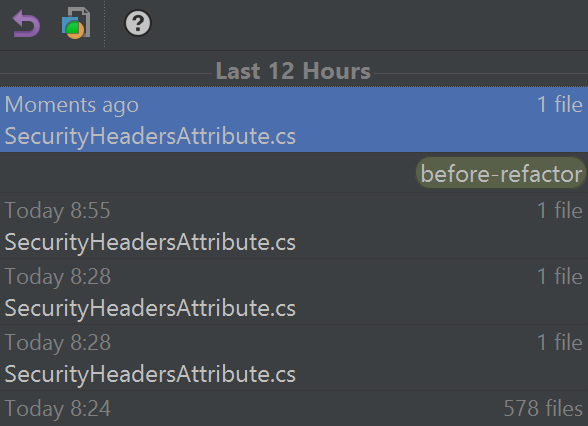 JetBrains Rider: Add label to the current state Local History