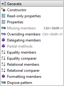 Generating type members with JetBrains Rider