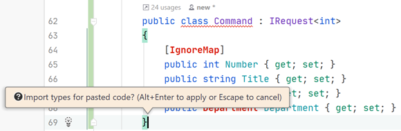 JetBrains Rider: Namespace import fix for pasted code block
