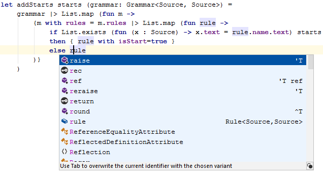 JetBrains Rider: Basic code completion in F#