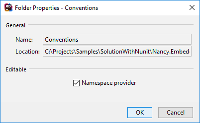 JetBrains Rider: 'Namespace provider' property of a project folder
