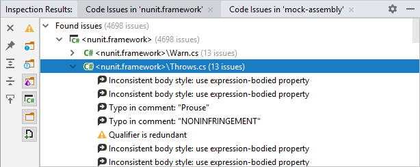 JetBrains Rider: Inspection Results window