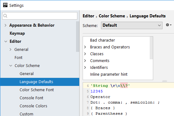 JetBrains Rider: Color settings