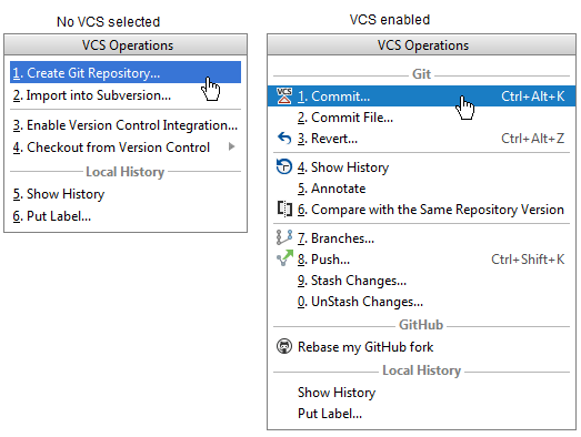 vcs operations popup