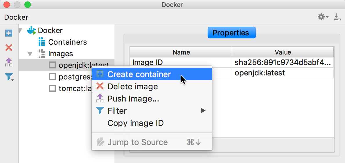 The Create container context menu item