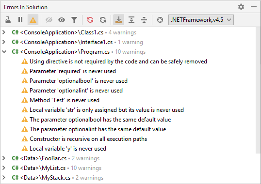 Errors Warnings In Solution Window Jetbrains Rider