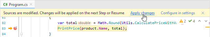 JetBrains Rider: Edit and continue. Applying changes