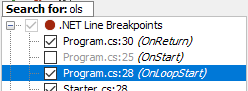 JetBrains Rider: searching breakpoints