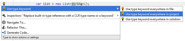 Built-in type usage style quick-fix