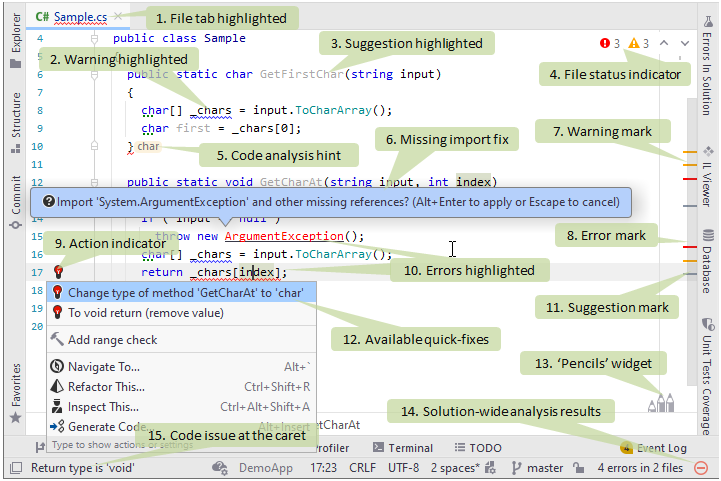 JetBrains Rider: Design-time code inspection