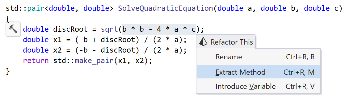 Extract method in C++: Selecting expression