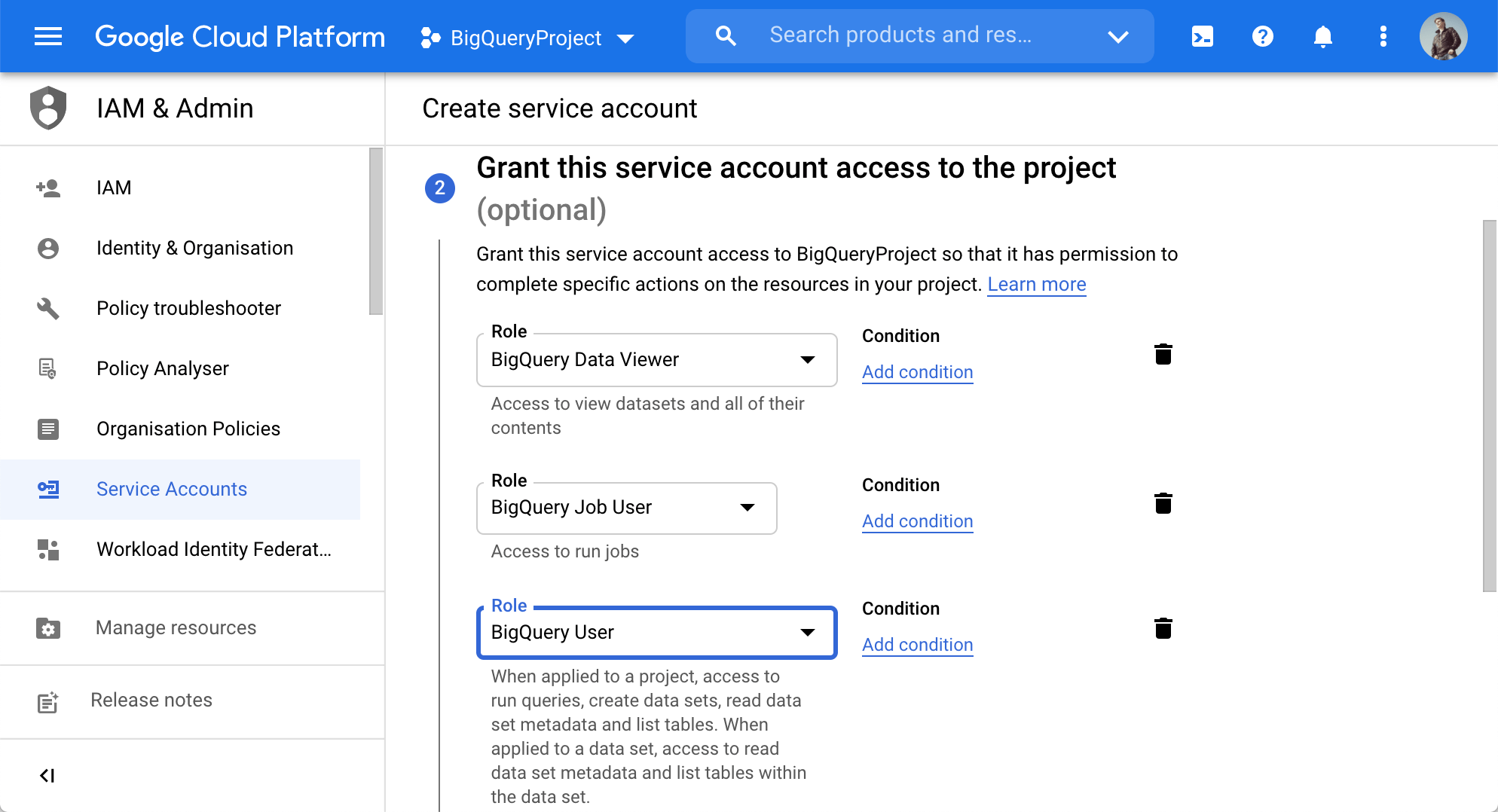 Grant this service account access to the project