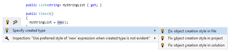 JetBrains Rider syntax style inspection: Specify created type