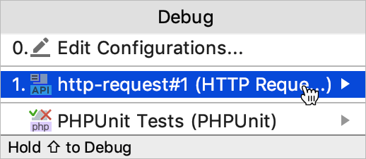 Run configuration popup