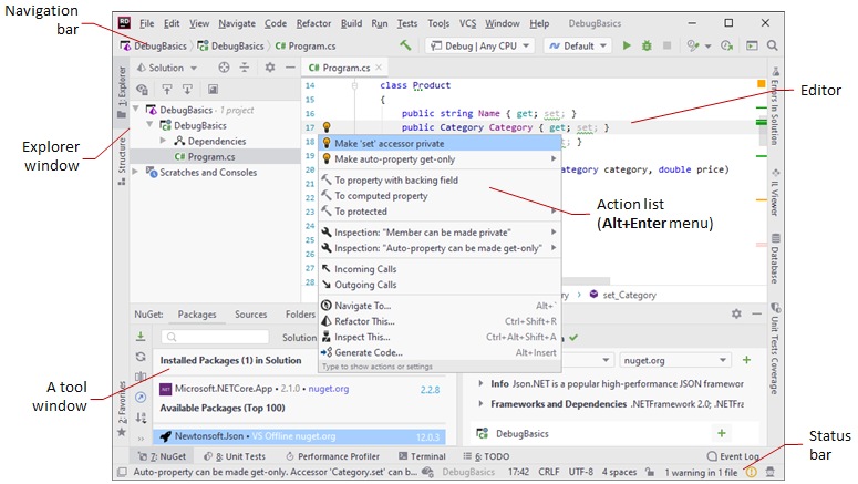 JetBrains Rider main window