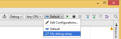 Choosing JetBrains Rider run/debug configurations