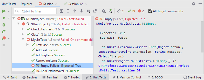 JetBrains Rider: Unit test sessions