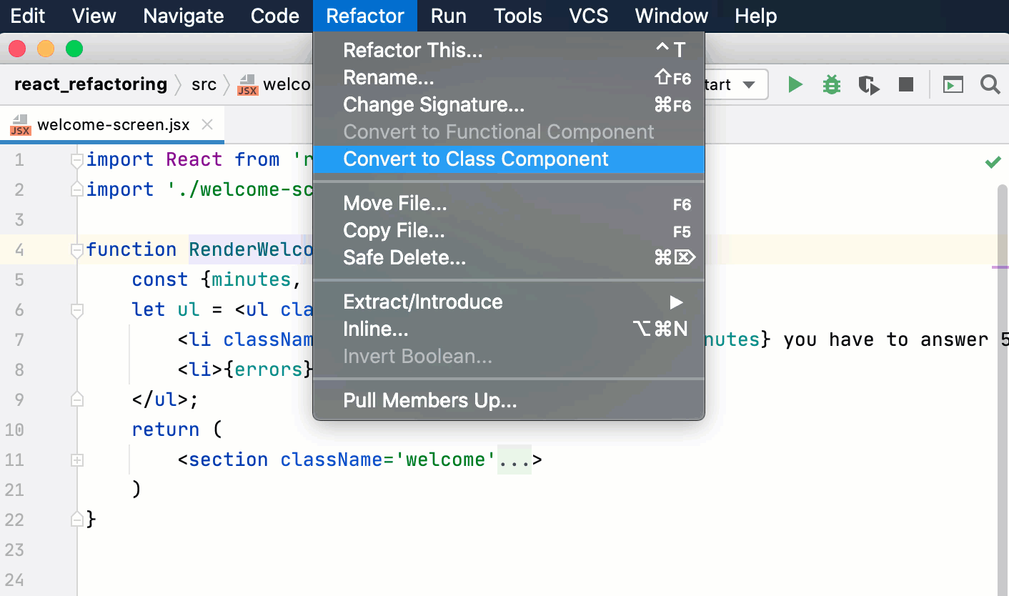 Convert a function to a class component