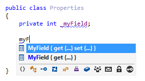 JetBrains Rider: Completion suggestion to generate a property for a field