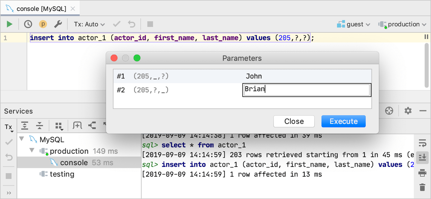 Run a statement with parameters