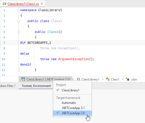 JetBrains Rider: Configure target framework for analysis