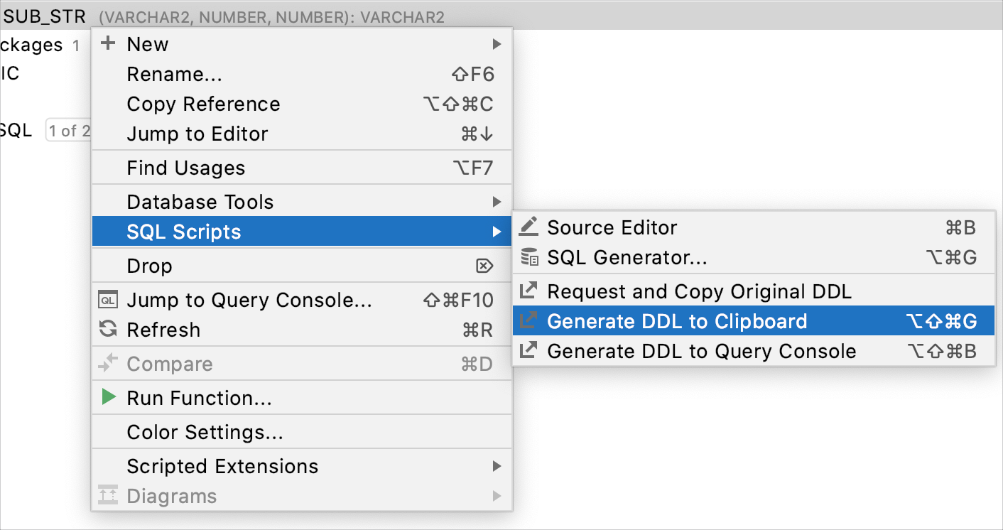 Generate a DDL definition to the clipboard