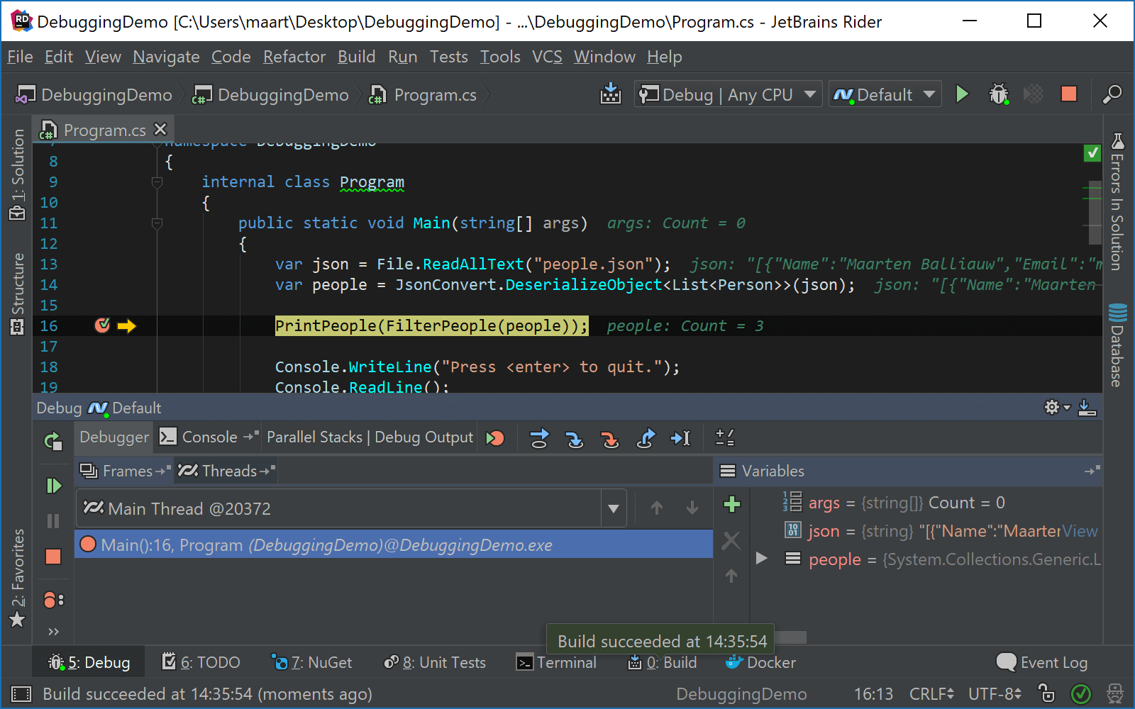 JetBrains Rider: Using Alt+Enter menu while debugging