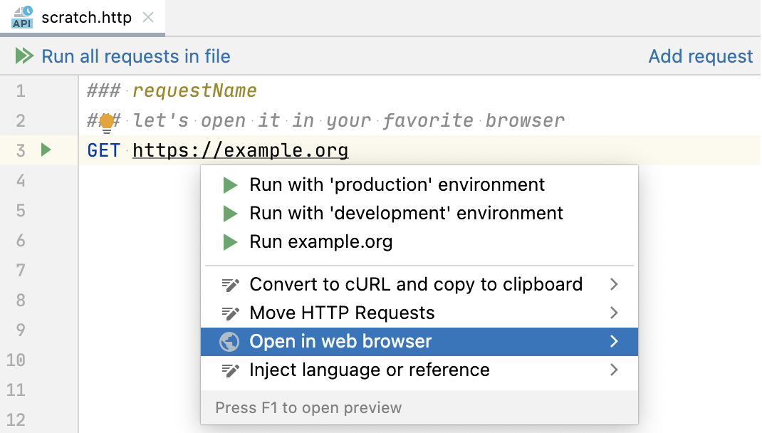 Open HTTP request in the browser