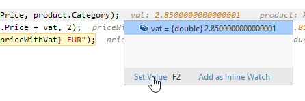 JetBrains Rider debugger: Edit values inline