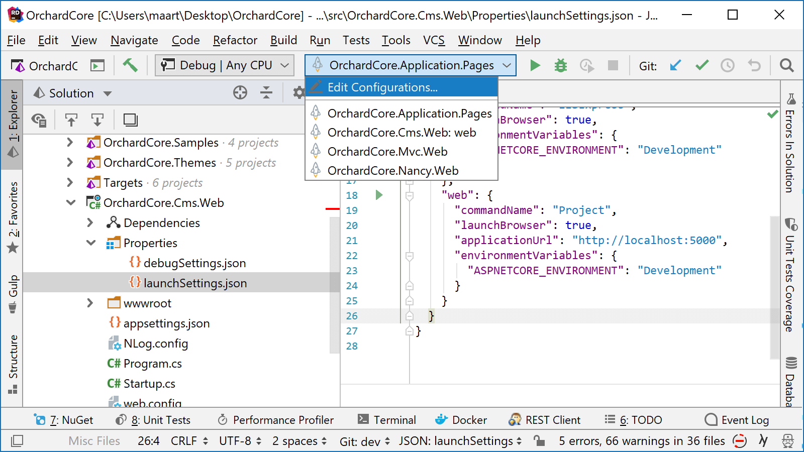 where to add json files for visual studio on mac