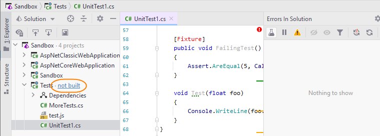 JetBrains Rider: Solution-wide analysis doesn't monitor errors in projects that are not built